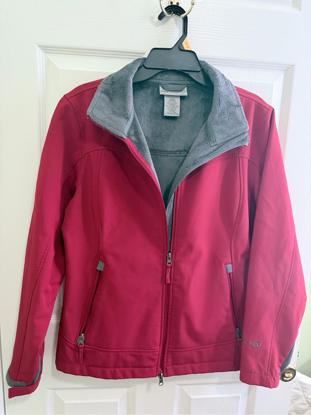 Free Country Raspberry Softshell Jacket with Gray Fleece Lining